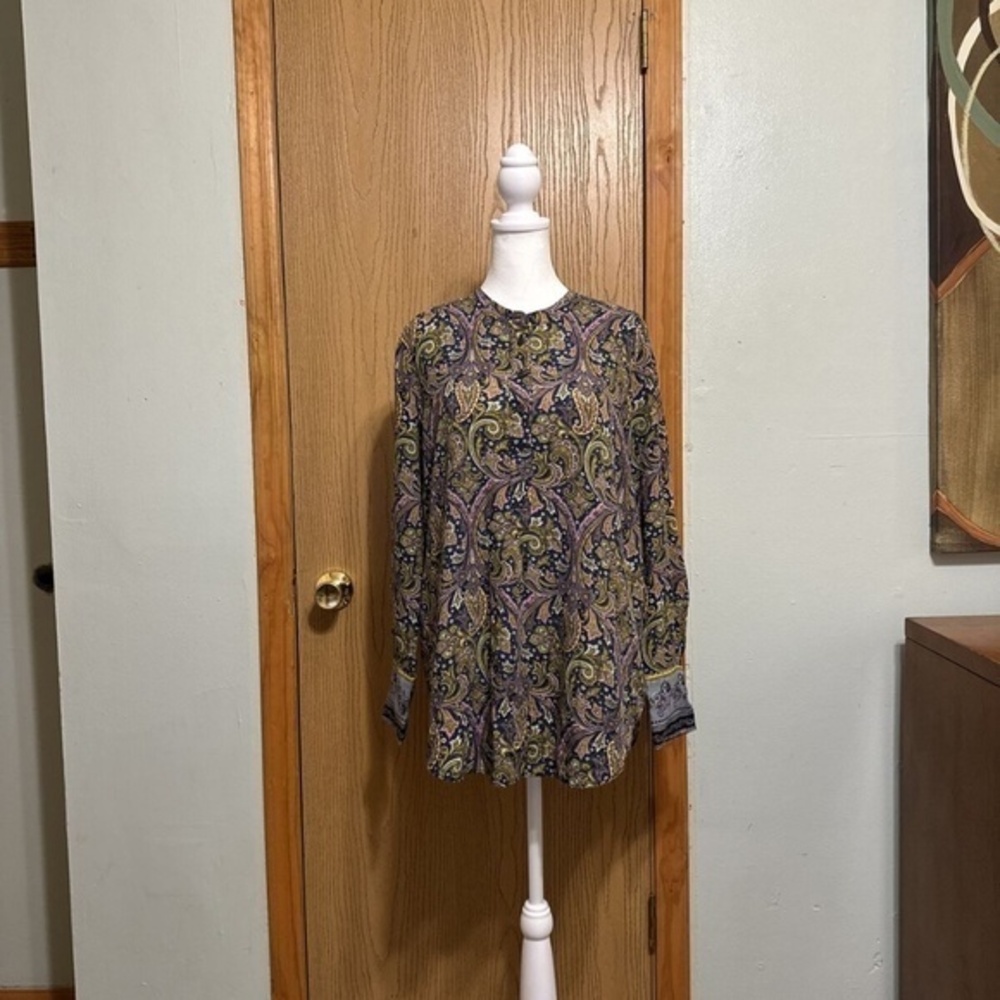 Loft Medium Multi-Color w/Paisley Print Long Sleeve Popover Blouse - EUC